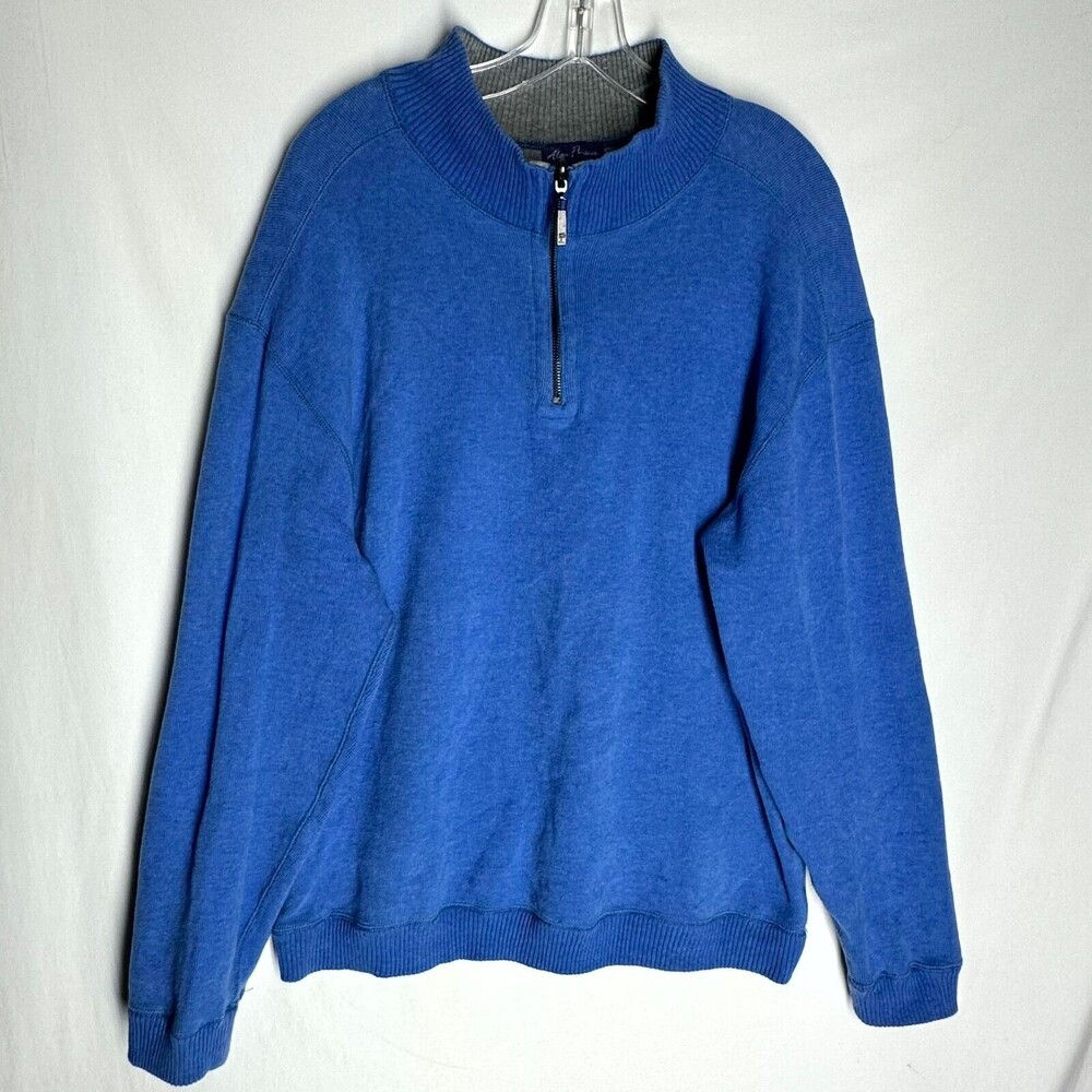 Alan Flusser Men's Pullover Sweatshirt Blue 1/4 Zip Mock Neck Sweater Size Large